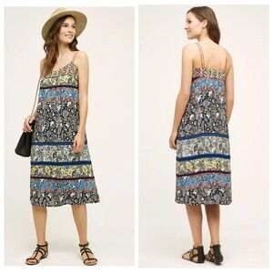 One September Anthropologie Strappy Sleeveless Embroidered Dress Sz M Multicolor